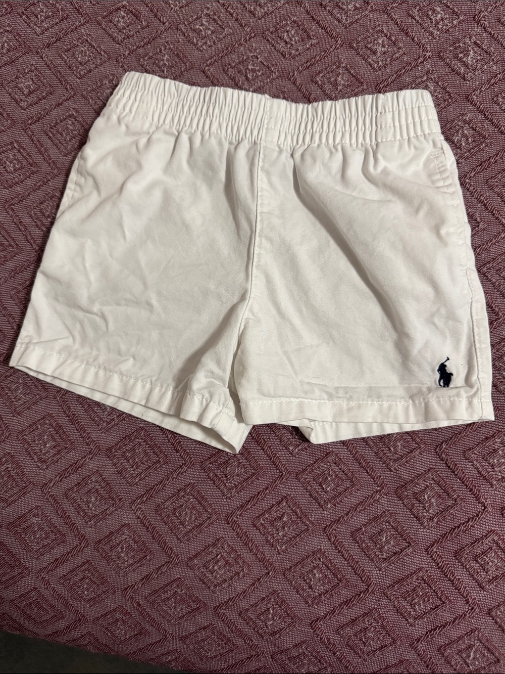 Ralph Lauren White Cotton Elastic-Waist Shorts with Navy Polo Logo Size 9 Months